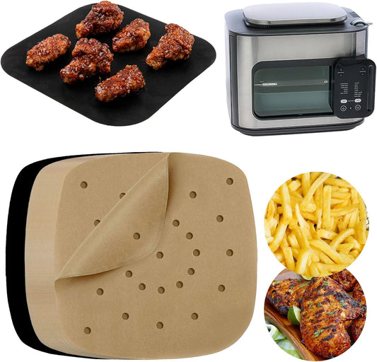 Air Fryer Unbleached Parchment Paper Sheets for Ninja Combi All-in-One Multicooker 14-in-1 SFP701 Airfryer Oven and Slow Cooker, Perforated Liners 100pcs Pre-Cut Square Accessories, Basket Protectors