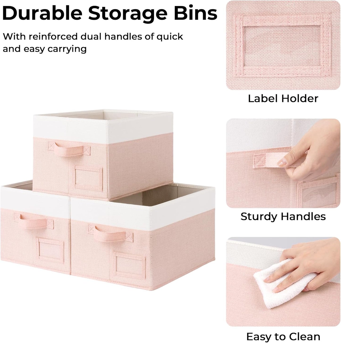 GRANNY SAYS Storage Baskets for Organizing, Fabric Storage Bins for Shelves, Closet Storage Boxs, Clothing Storage and Organization, Decorative Storage Bins, Pink&Ivory, Large, 3-Pack