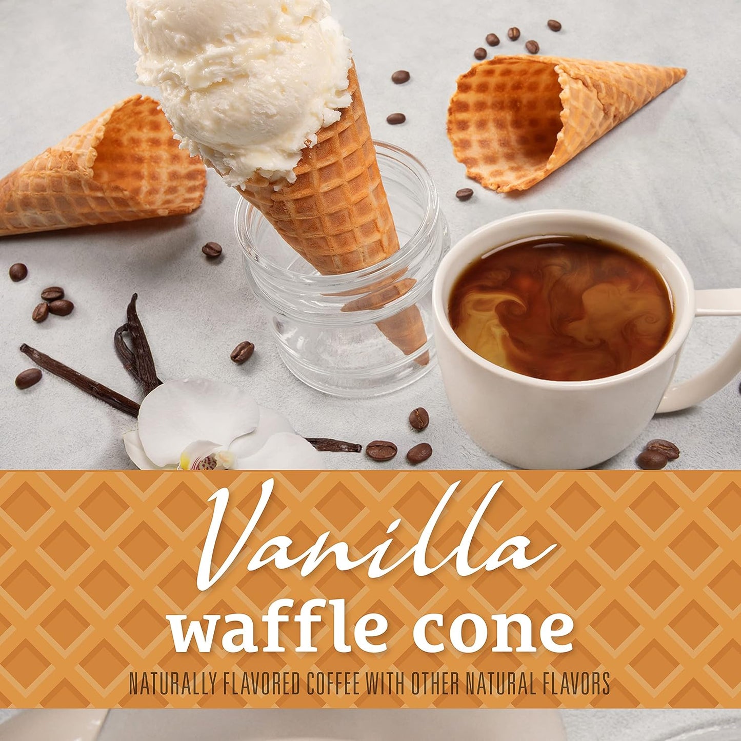 Community Coffee Vanilla Waffle Cone 66 Ounces, Ice Cream Flavored Ground Coffee, 11 Ounce Bag (Pack of 6)