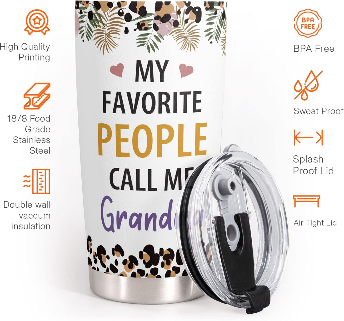 Macorner Grandma Gifts - Stainless Steel Tumbler 20oz for Women - Birthday Christmas Mothers Day Gift for Mom Nana Mimi From Daughter Son Grandkids - Best Grandma Ever