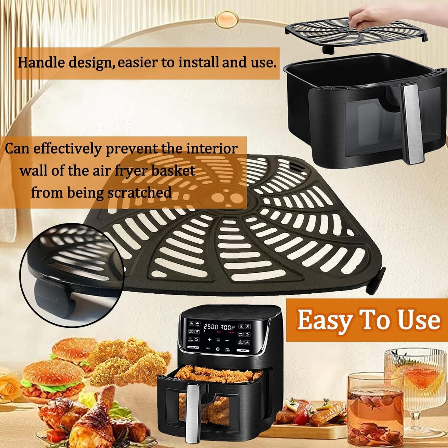 8QT Square Air Fryer Tray for Gourmia GAF824 Air Fryers, Upgraded Double Layer Nonstick Coating Air Fryer Grill Pan Crisper Plate Rack Grate Shelf for 8QT Gourmia Air Fryer, Dishwasher Safe