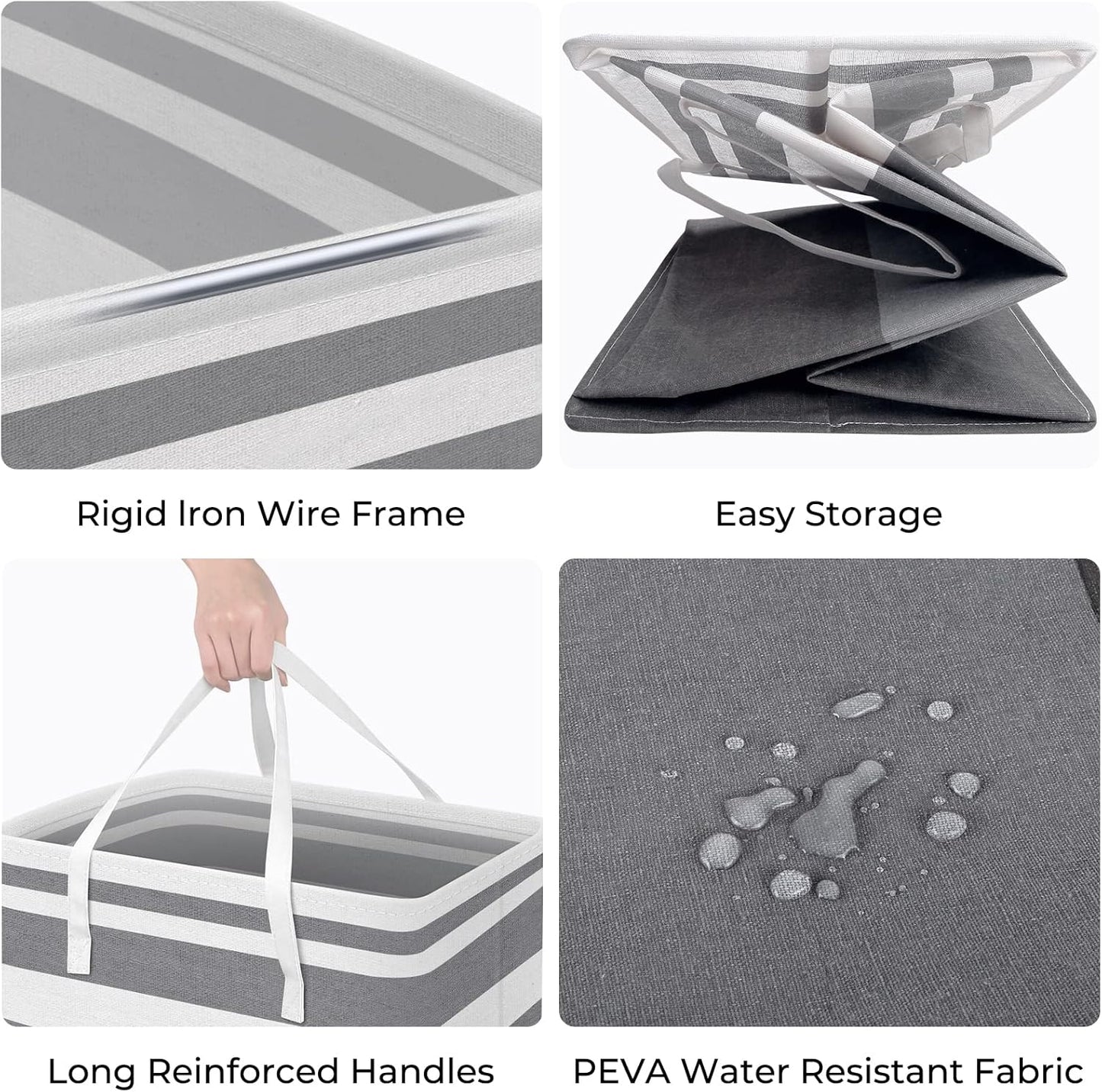 HomeHacks 2 Pack Large Laundry Baskets, Waterproof, Freestanding Laundry Hampers, Collapsible Clothes Hamper with Reinforced Handles in Laundry, College Dorm, Bathroom, Bedroom (Grey+Blue, 88Lx2)