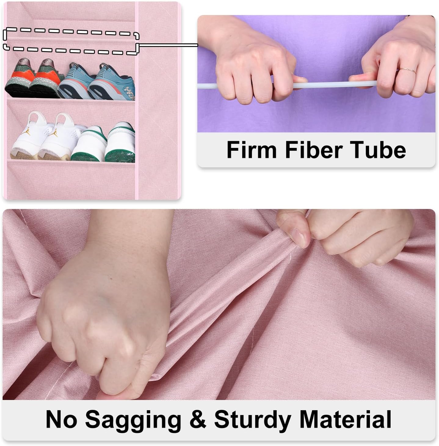 SLEEPING LAMB Over The Door Shoe Rack with Large Deep Pockets, Kids Shoe Organizer for Closet Door, Narrow Hanging Boots Storage, Pink