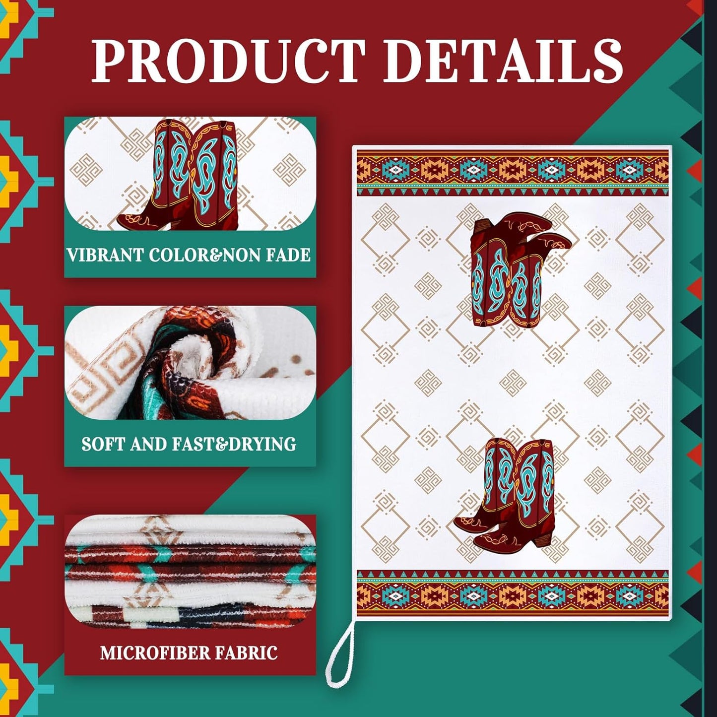 Boyiee Set of 6 Southwestern Kitchen Towels Boho Aztec Theme Dishtowel Native American Hand Tea Towels 24 x 16 Inches for Absorbent Kitchen Decor with Hanging Loop for Room Home Housewarming Gift