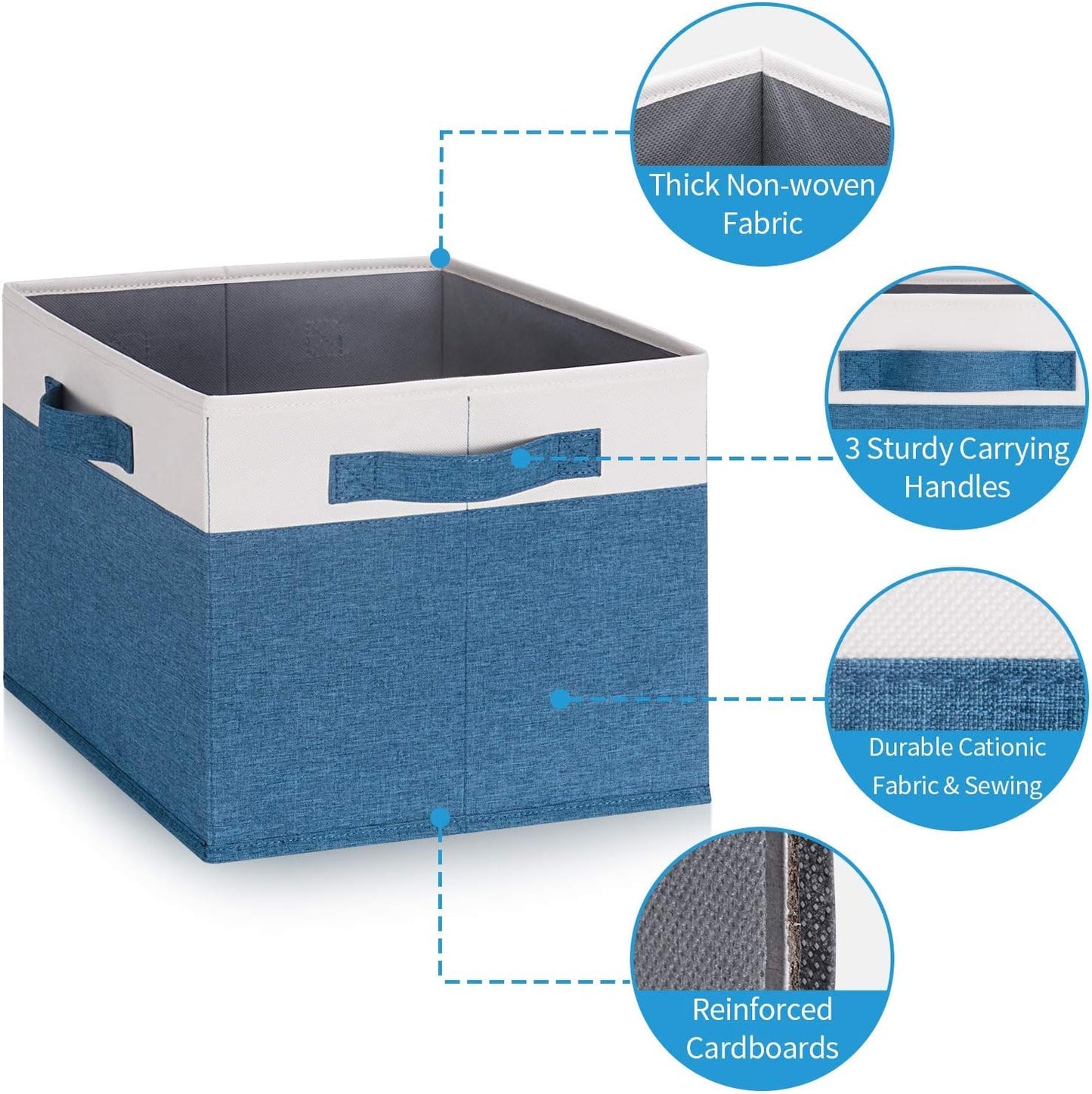 GhvyenntteS Storage Baskets for Shelves 3 Pack, Large Fabric Storage Bins with 3 Handles, Collapsible Closet Organizers and Storage, Sturdy Closet Organizer Bins/Laundry Room Organization, Blue