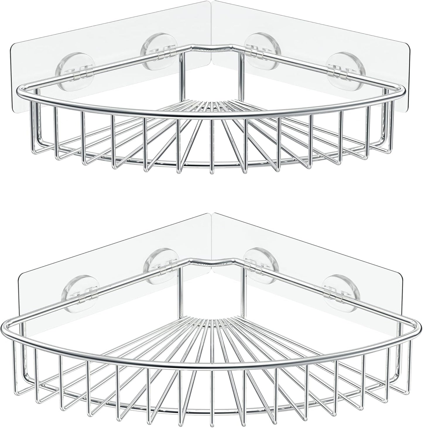 SMARTAKE 2-Pack Corner Shower Caddy, SUS304 Stainless Steel, Wall Mounted Bathroom Shelf with Adhesive, Storage Organizer for Toilet, Dorm and Kitchen (Silver)