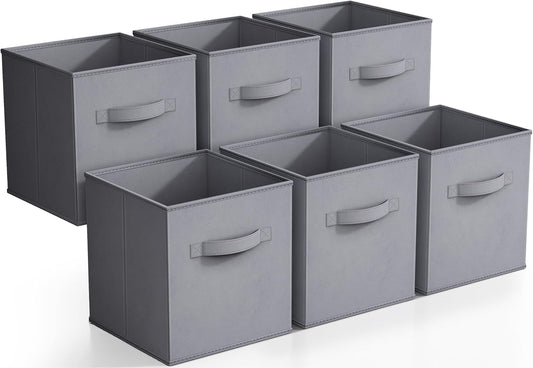 Sorbus Storage Cubes - 11 Inch Foldable Fabric Baskets for Organizing Pantry, Closet, Shelf, Cubby - 6 Grey Collapsible Cloth Storage Bins with Handle for Home, Bedroom