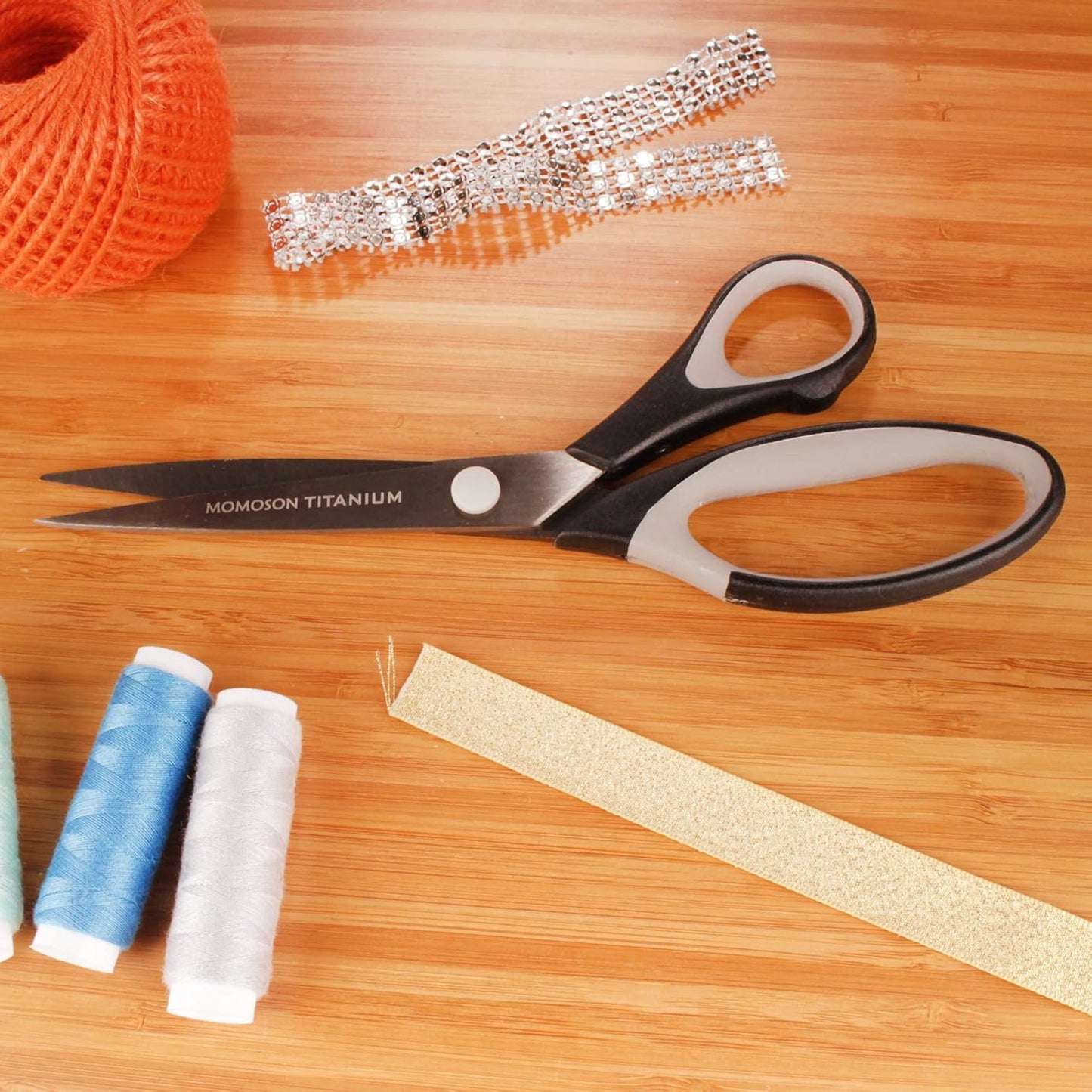 BambooMN Titanium Softgrip Scissors Set for Sewing, Arts, Crafts, Office - 10 Sets of 3 - Black w/Grey Inlays