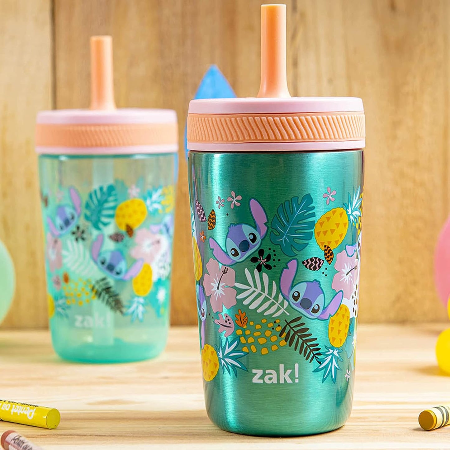 Zak Designs Disney Lilo and Stitch Kelso Tumbler Set, Leak-Proof Screw-On Lid with Straw, Bundle for Kids Includes Plastic and Stainless Steel Cups with Bonus Sipper (3pc Set, Non-BPA, Stitch)