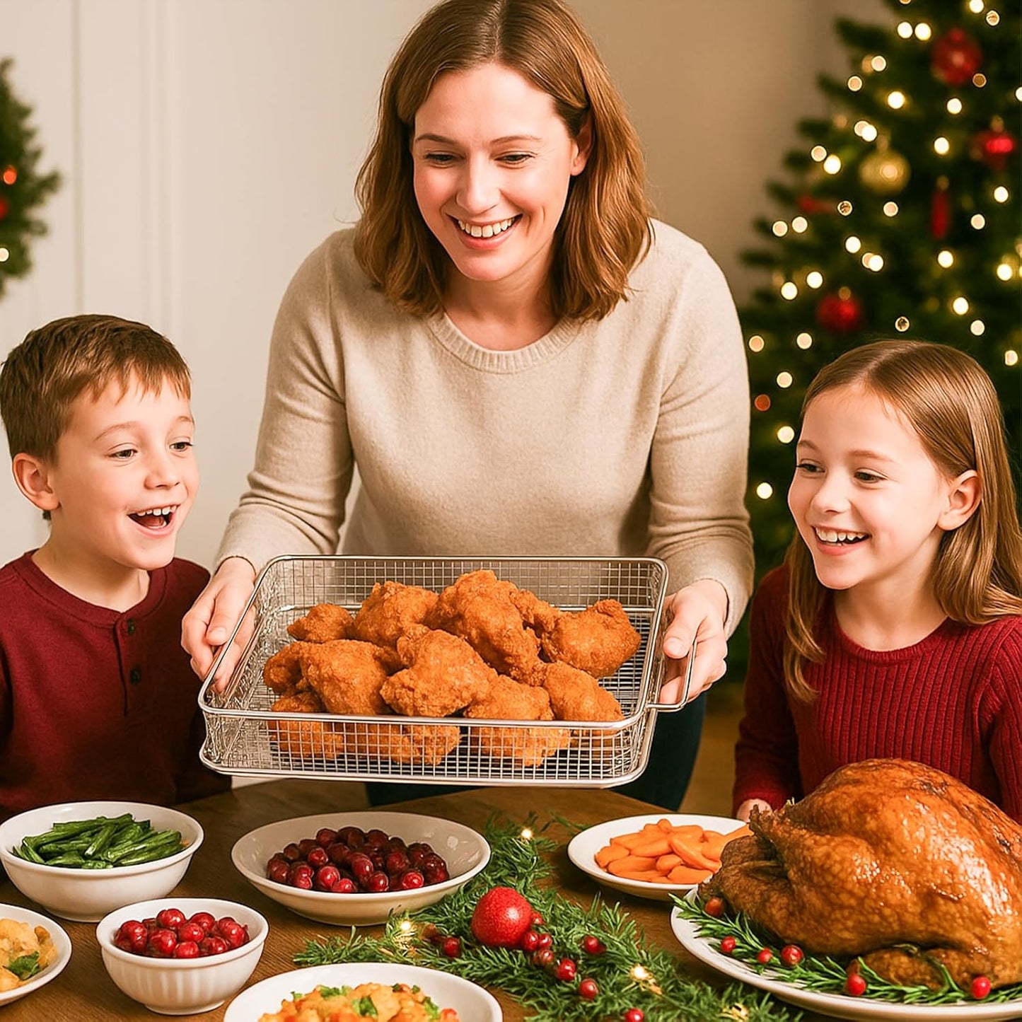 ShellKingdom Air Fryer Basket for Oven, Large 2PCS Oven Air Fryer Basket and Tray, Stainless Steel Air Fryer Pans and Crisper Tray, Air Fryer Accessories for Crispy Foods, 15.3 x 11 INCH