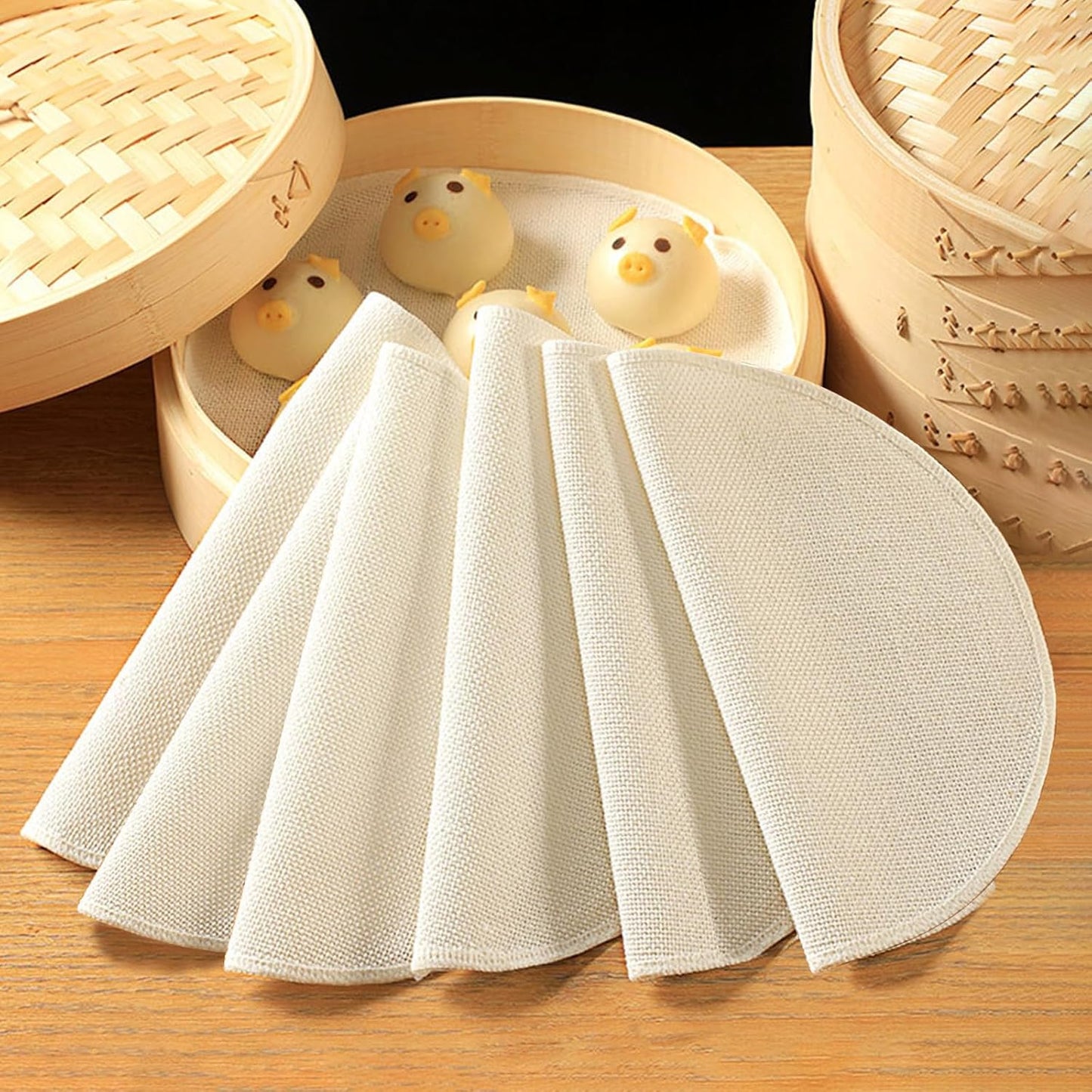 6 Pcs Linen Bamboo Steamer Liner, 10" Round Air Fryer Parchment Liners, Reusable & Non Stick for Food Vegetable Steamer, Air Fryer, Dumpling & Dim Sum
