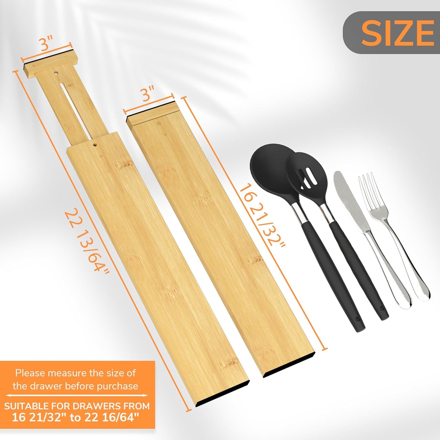 BAMEOS 3" H Large Bamboo Drawer Dividers Adjustable Drawer Organization Expandable Utensil Organizers for Kitchen Dresser Bathroom Bedroom and Office 4-pack