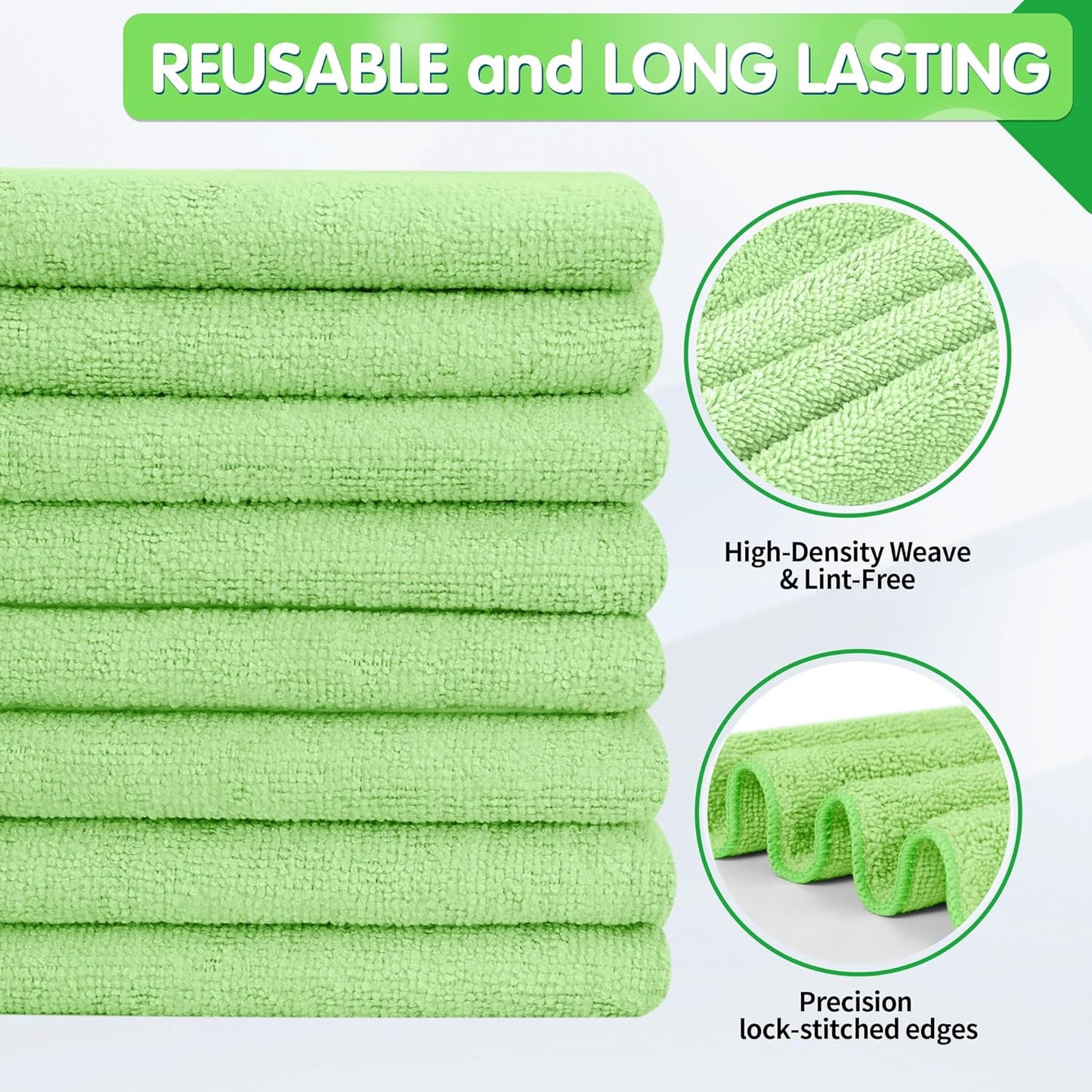 FIXSMITH Sage Green Microfiber Cleaning Cloth -Pack of 8, Highly Absorbent Cleaning Rags, 16"X12" All Purpose Cleaning Towels for Housekeeping, Kitchen, Car, Lint Free and Reusable Microfiber Towels