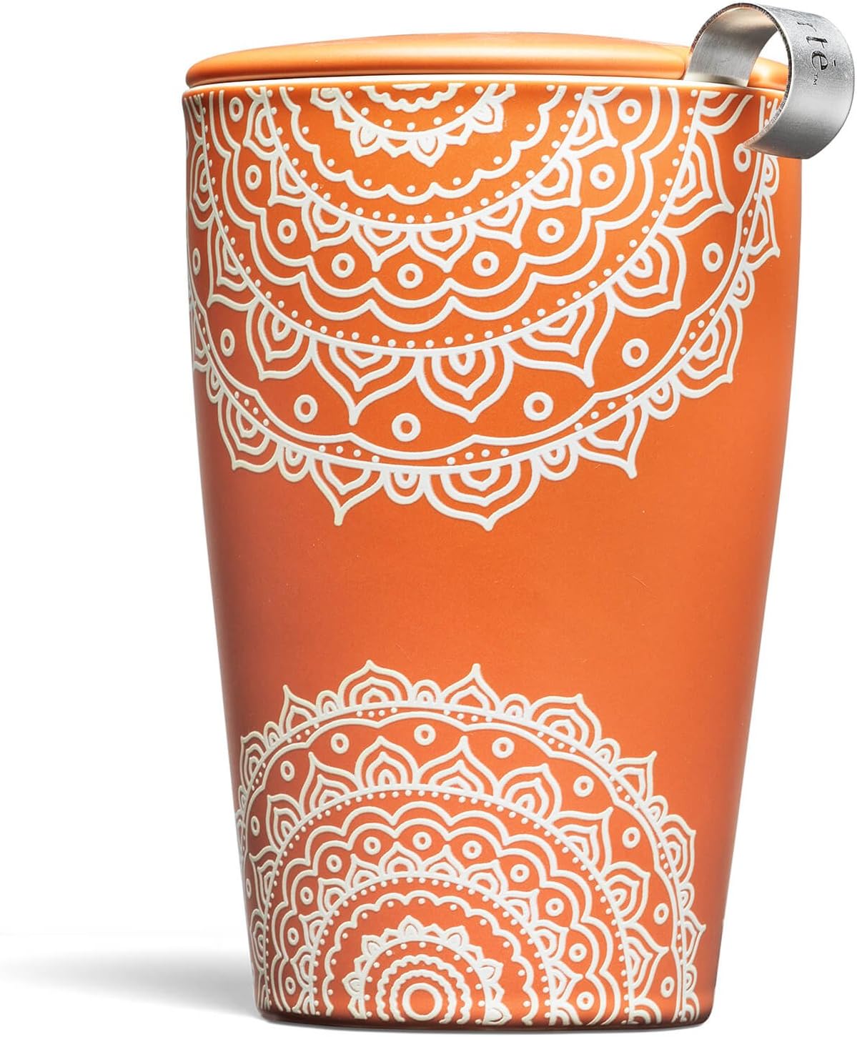 Tea Forte Double-Walled Ceramic Kati Cup, Removable Stainless Steel Infuser Basket and Lid, Steeps 12 oz Loose Leaf Tea, Dishwasher & Microwave Safe, Chakra