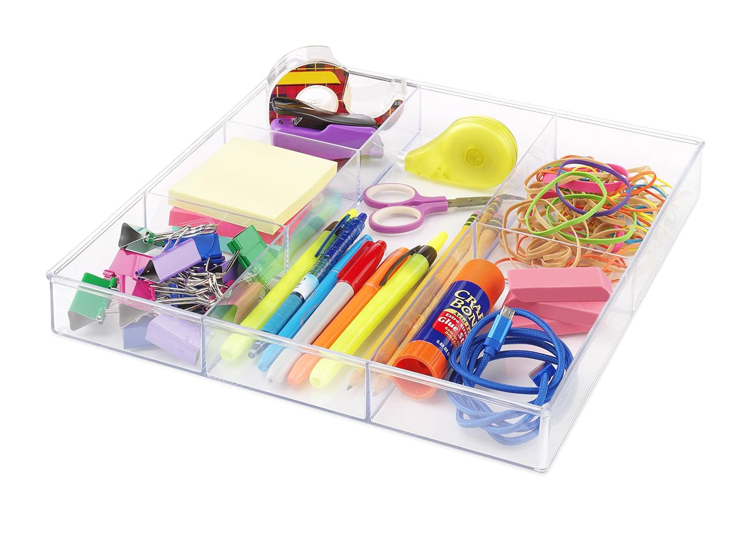 Whitmor Clear 6-Section Drawer Organizer | For Makeup & Accessories | Sturdy Resin | 11.9 x 11.9 x 1.7 Inches | Pack of 6