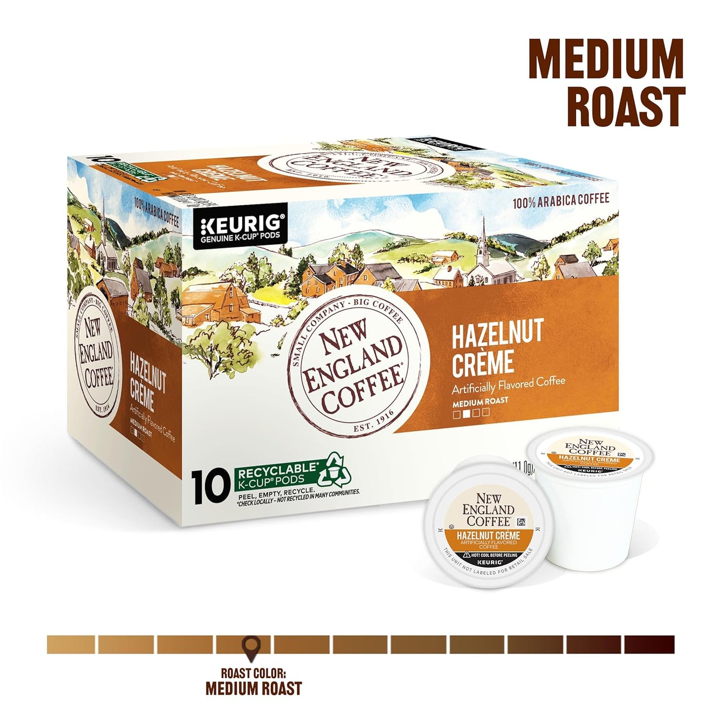 New England Coffee Hazelnut Crème Medium Roast Single Serve Pods, 10ct Box (Pack of 1)