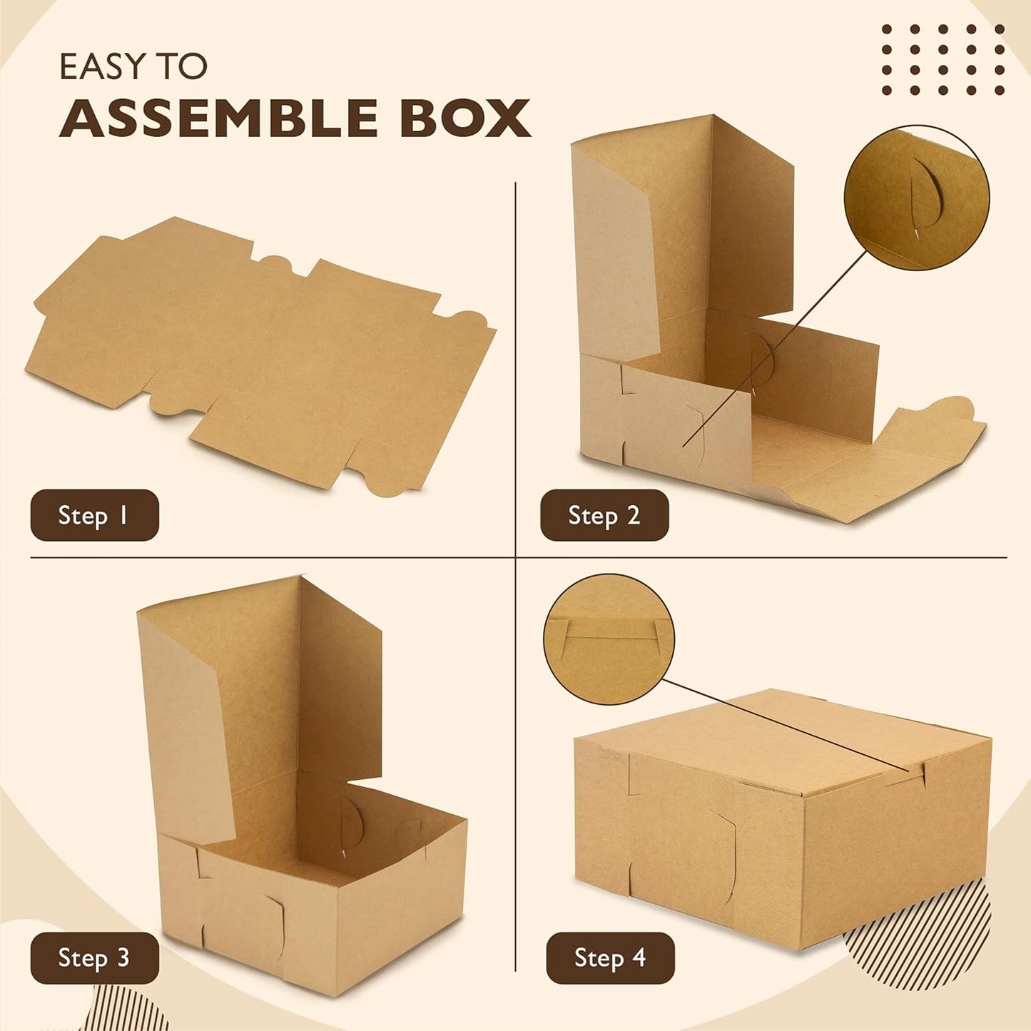 Fit Meal Prep 25 Pack Kraft Bakery Boxes, 8 x 8 x 3 Inches Brown Pastry Boxes, Cardboard Treat Boxes Pie Boxes Cookie Boxes Dessert Boxes for Cupcakes, Chocolates, Donuts, Macarons