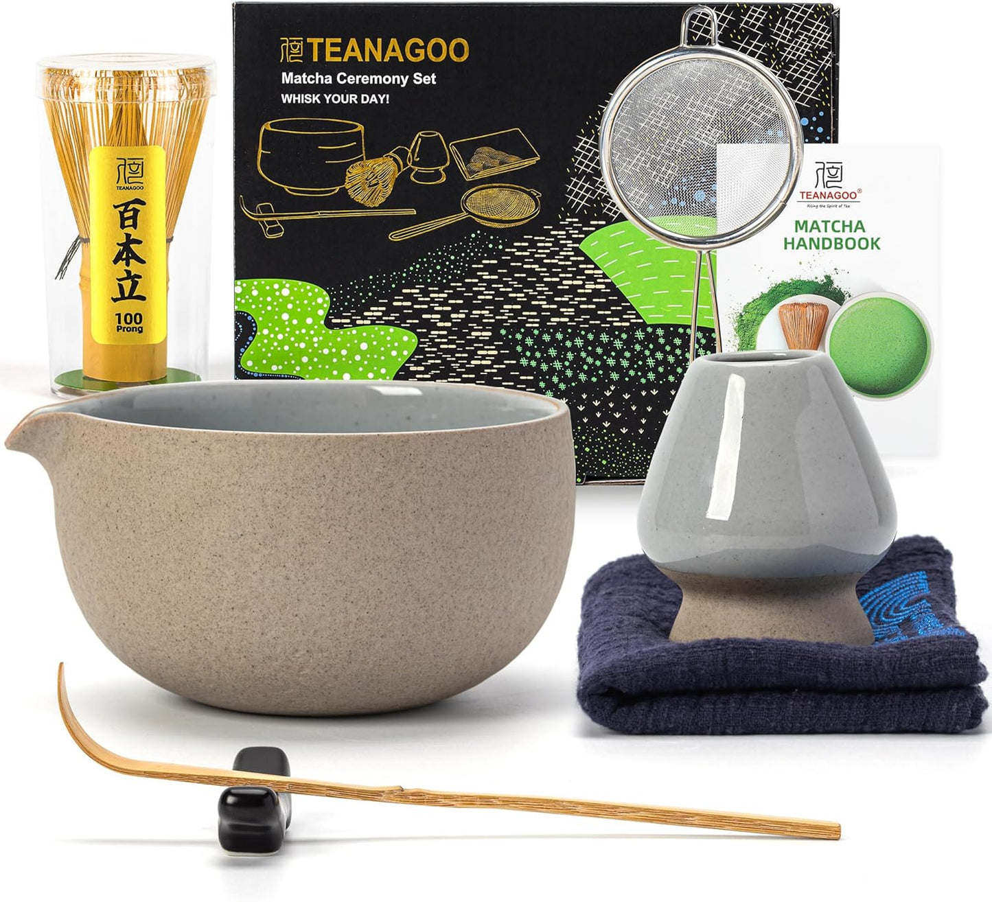 TEANAGOO Matcha Whisk Set,7 Pcs Matcha Set,Matcha Kit for Ceremony,Matcha Tea Set for Making Breakfast/Latte,Starter Kit Set and Bowl with All Accessories,Gift for Friend/Family