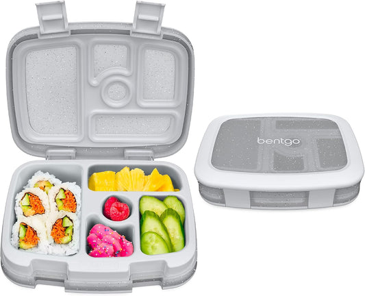 Bentgo Kids 5-Compartment Lunch Box - Glitter Design for School, Ideal for Ages 3-7, Leak-Proof, Drop-Proof, Dishwasher Safe, & Made with PFAS & BPA-Free Materials (Glitter Edition - Silver)