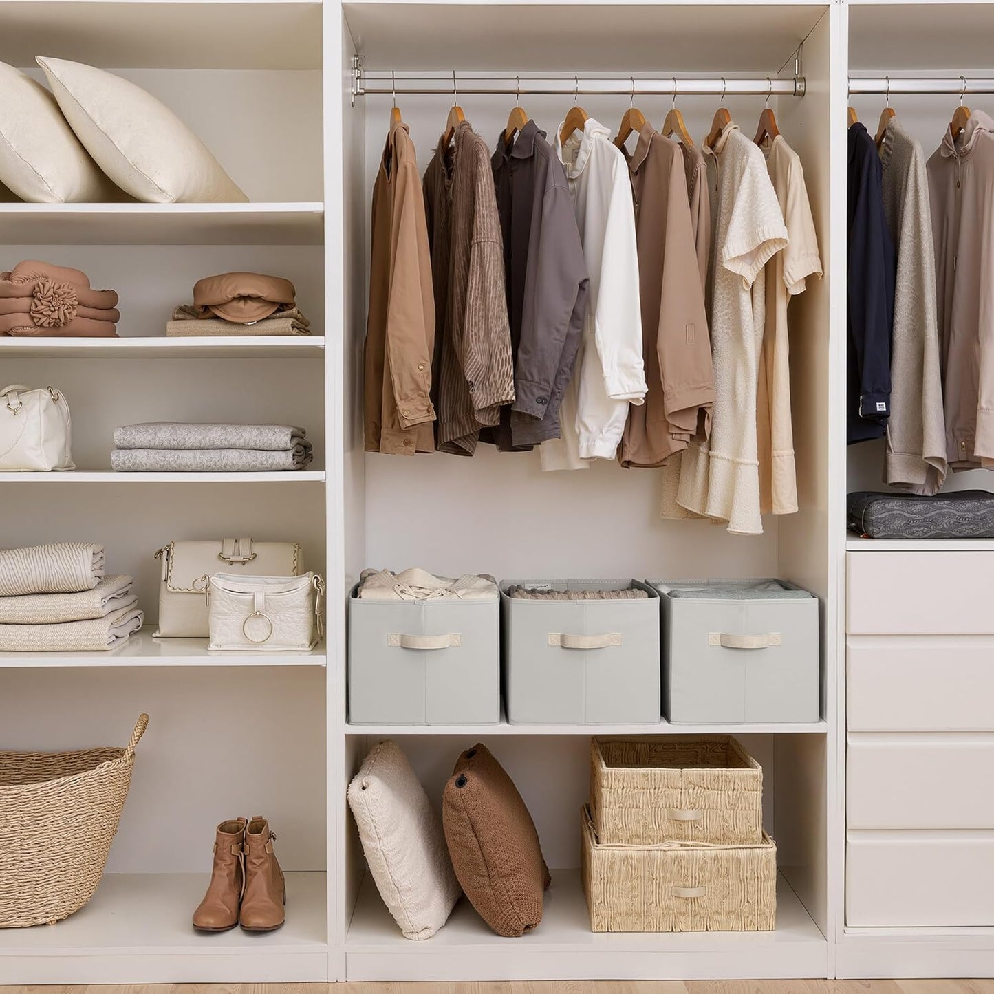 StorageWorks Storage Baskets for Shelves, Foldable Fabric Closet Storage Bins with Handles, Fabric Storage Bins Clothes Organizer, Light Gray, 3-Pack, Extra Large