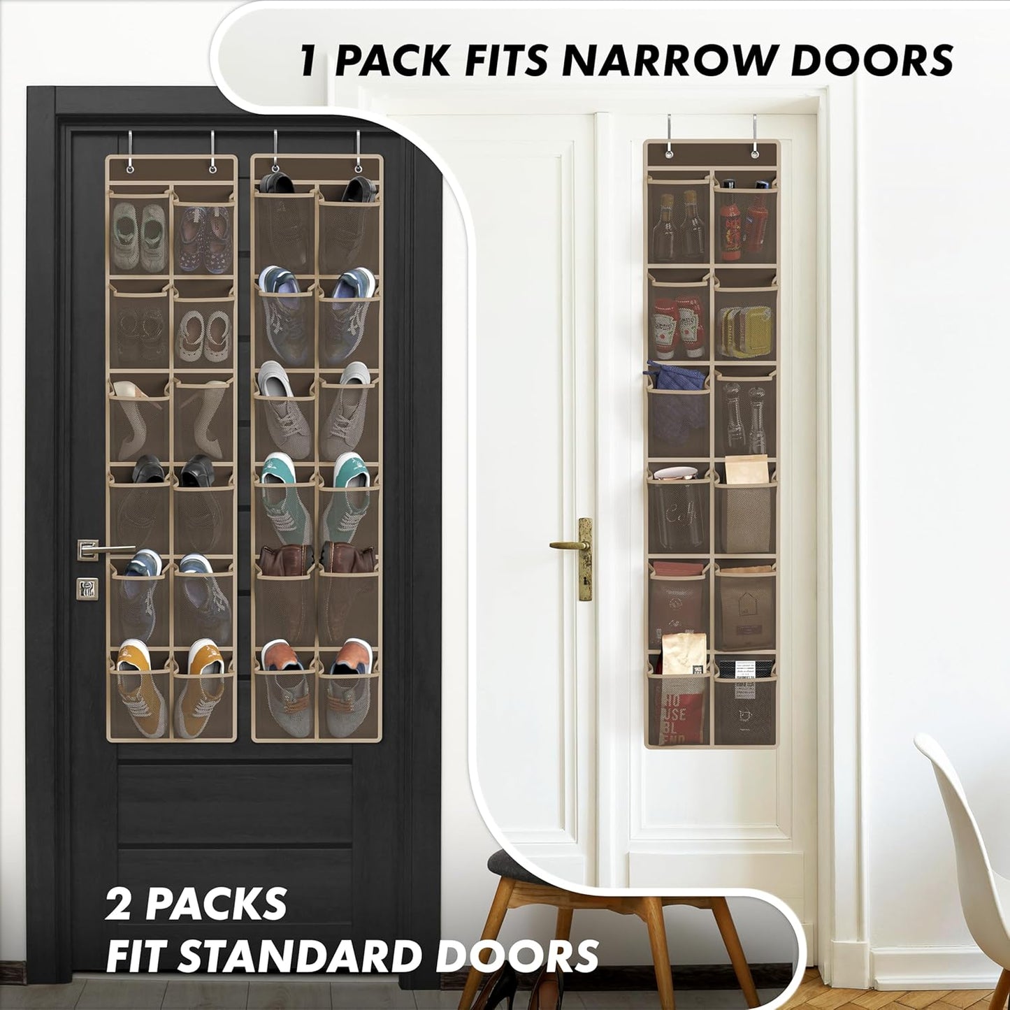Simple Houseware 24 Pockets - 2-Pack 12 Large Mesh Pocket Over Door Hanging Shoe Organizer, Brown