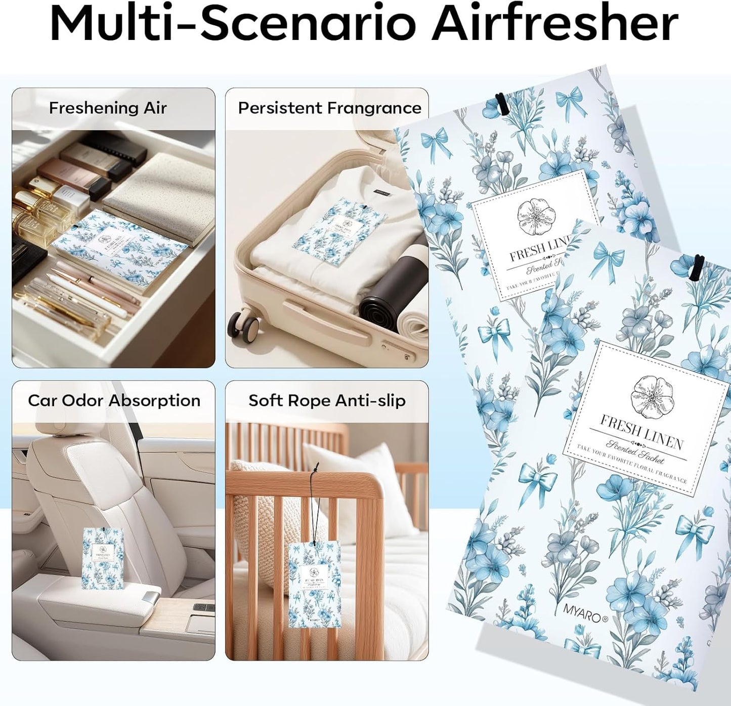 MYARO 20 Packs Fresh Linen Sachets for Drawer and Closet, Long-Lasting Sachets Bags Air Freshener Fresh Scents, Potpourri Bags Home Fragrance for Lover