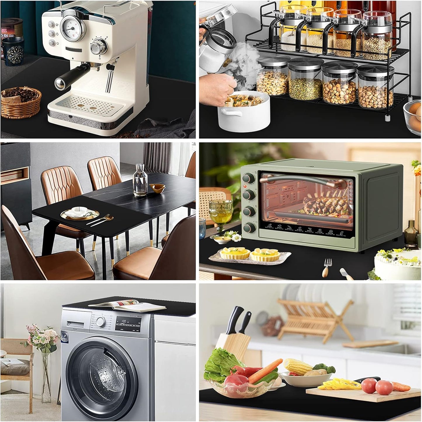 Ewen 2mm Thick Silicone Mats for Kitchen Counter, 27.6x19.5in Heat Resistant Silicone Baking Mat, Large Placemat Pastry Countertop Protector Mat Hot Pad for Stove Coffee Maker Air Fryer Toaster Black