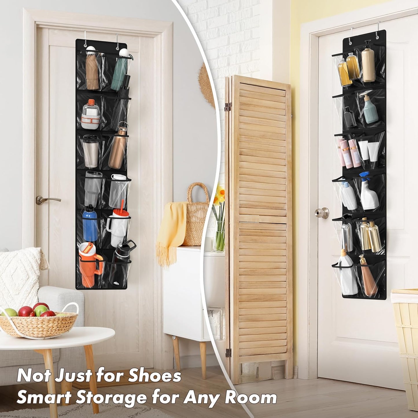 Simple Houseware 24 Pockets - 2PK 12 Large Pockets Over Door Hanging Shoe Organizer, Black