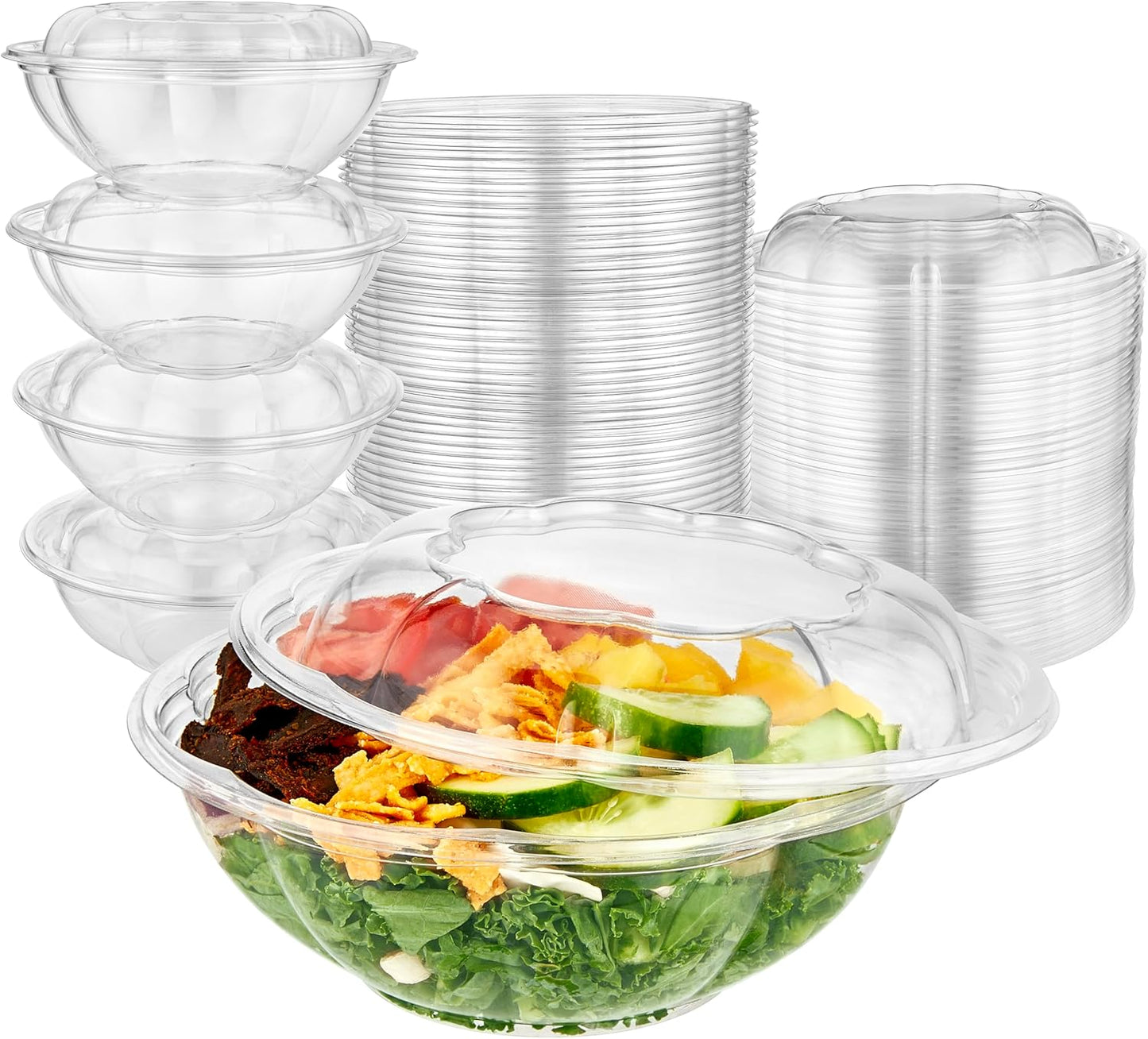 Stock Your Home 24oz Clear Plastic Salad Bowls with Lids Disposable (50 Pack) Small Takeout Container with Snap on Lid for Fruit Salads, Quinoa, Lunch and Meal Prep, Acai Bowl, To-Go Party Containers