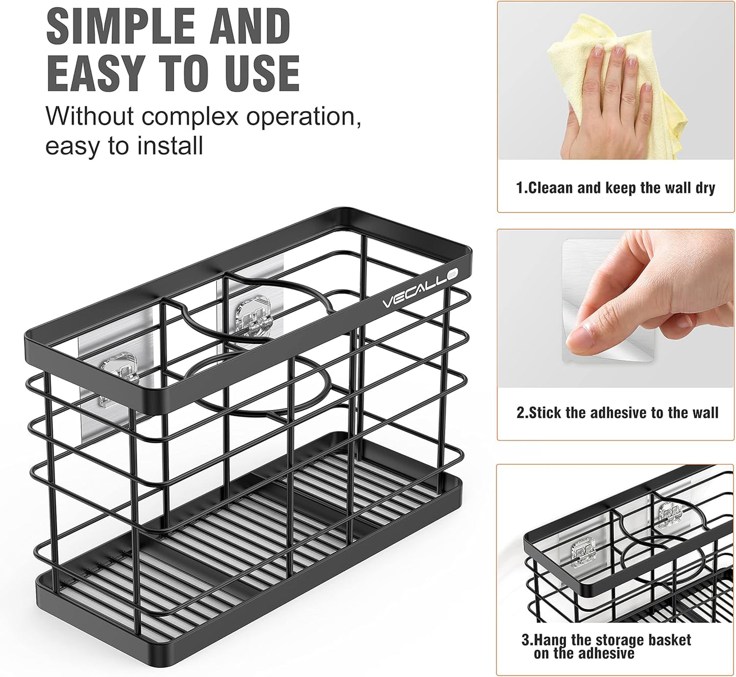 Hair Dryer Holder - Hair Tool Organizer Wall Mount/Adhesive Blow Dryer Holder/Curling iron holder Cabinet Door Bathroom Organizer for Hair Dryer, Curling Wands, Hair Straighteners Black