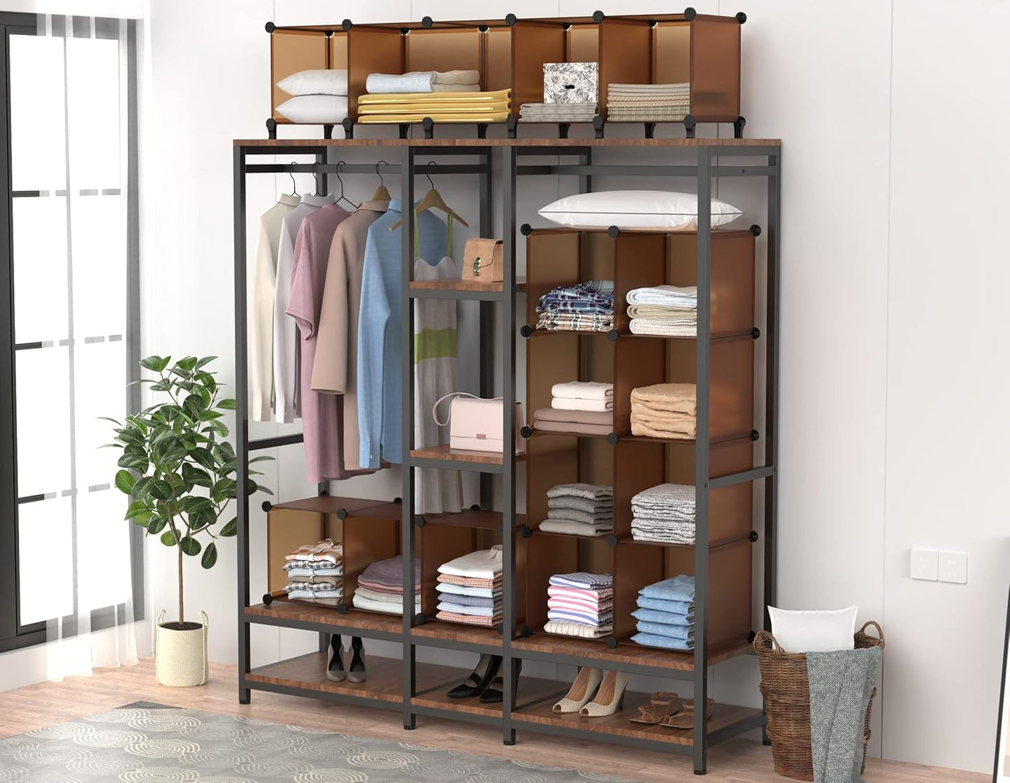 HOMIDEC Closet Organizer, 12-Cube Closet Organizers and Storage, Cube Storage Organizer for Kids, Closet, Bedroom, Bathroom, Office, Brown