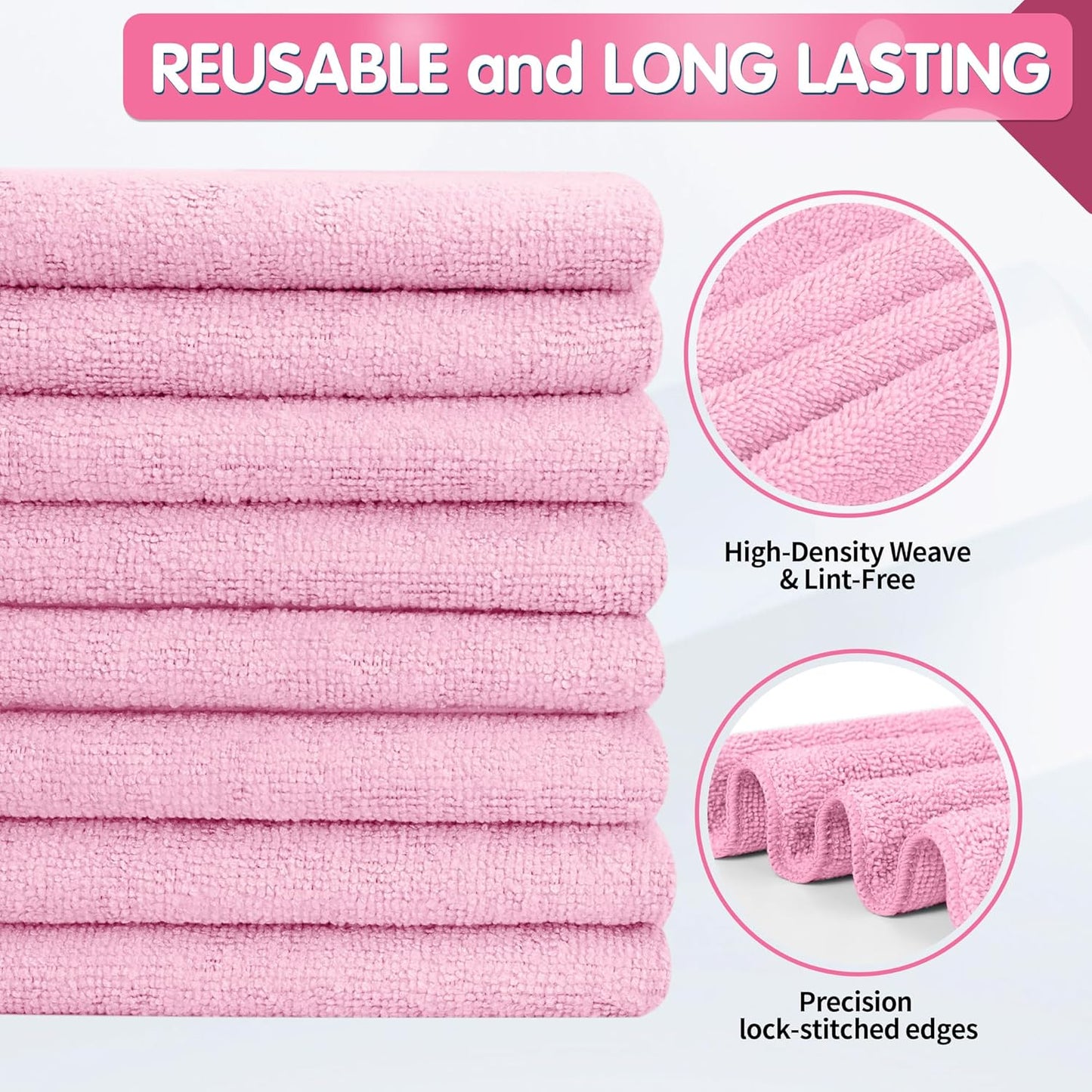 FIXSMITH Pink Microfiber Cleaning Cloth -Pack of 8, Highly Absorbent Cleaning Rags, 16"X12" All Purpose Cleaning Towels for Housekeeping, Kitchen, Car, Lint Free and Reusable Microfiber Towels