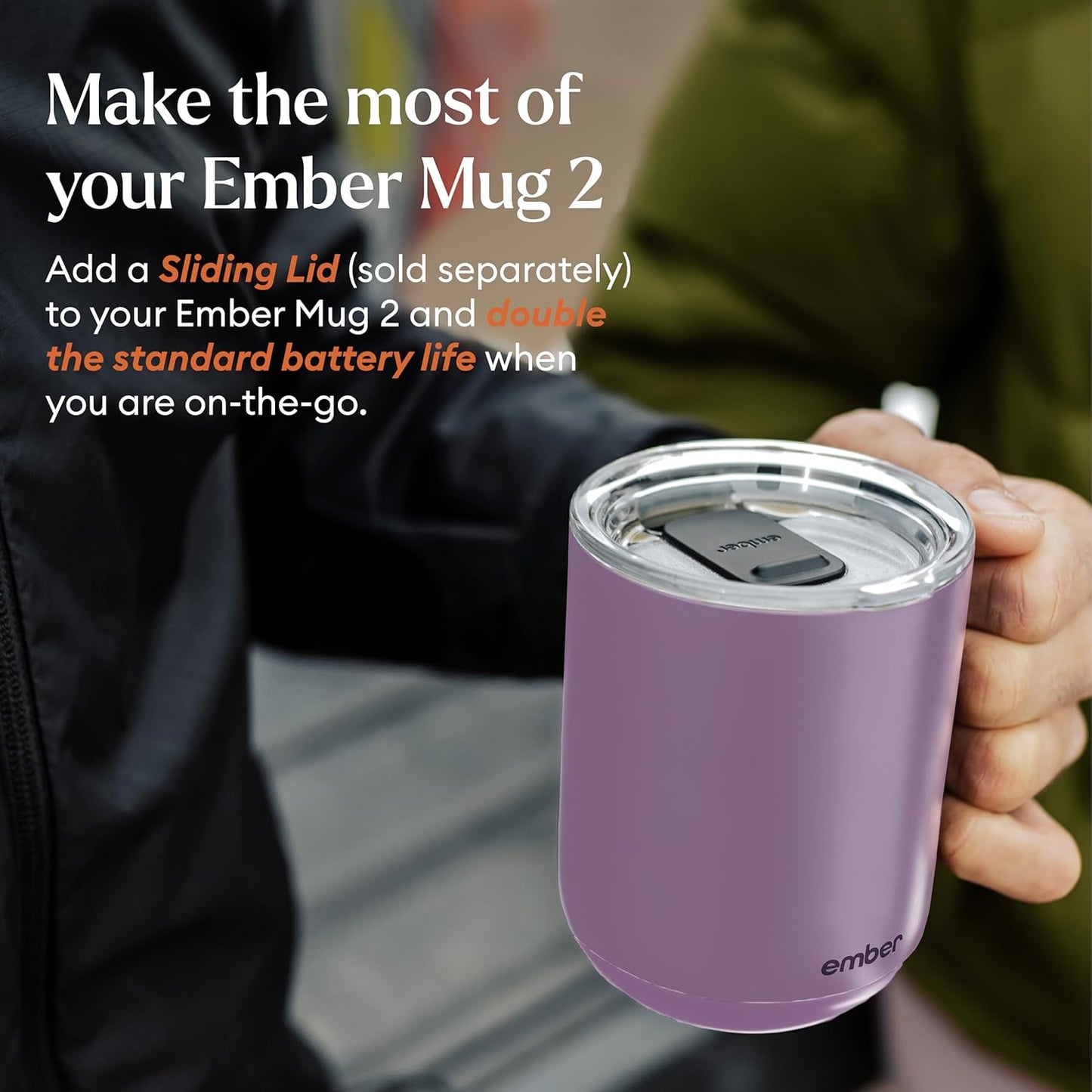 Ember Temperature Control 14oz Smart Mug 2, App-Controlled and Rechargeable Heated Coffee Cup Warmer with Intelligent LED Display, Lavender.