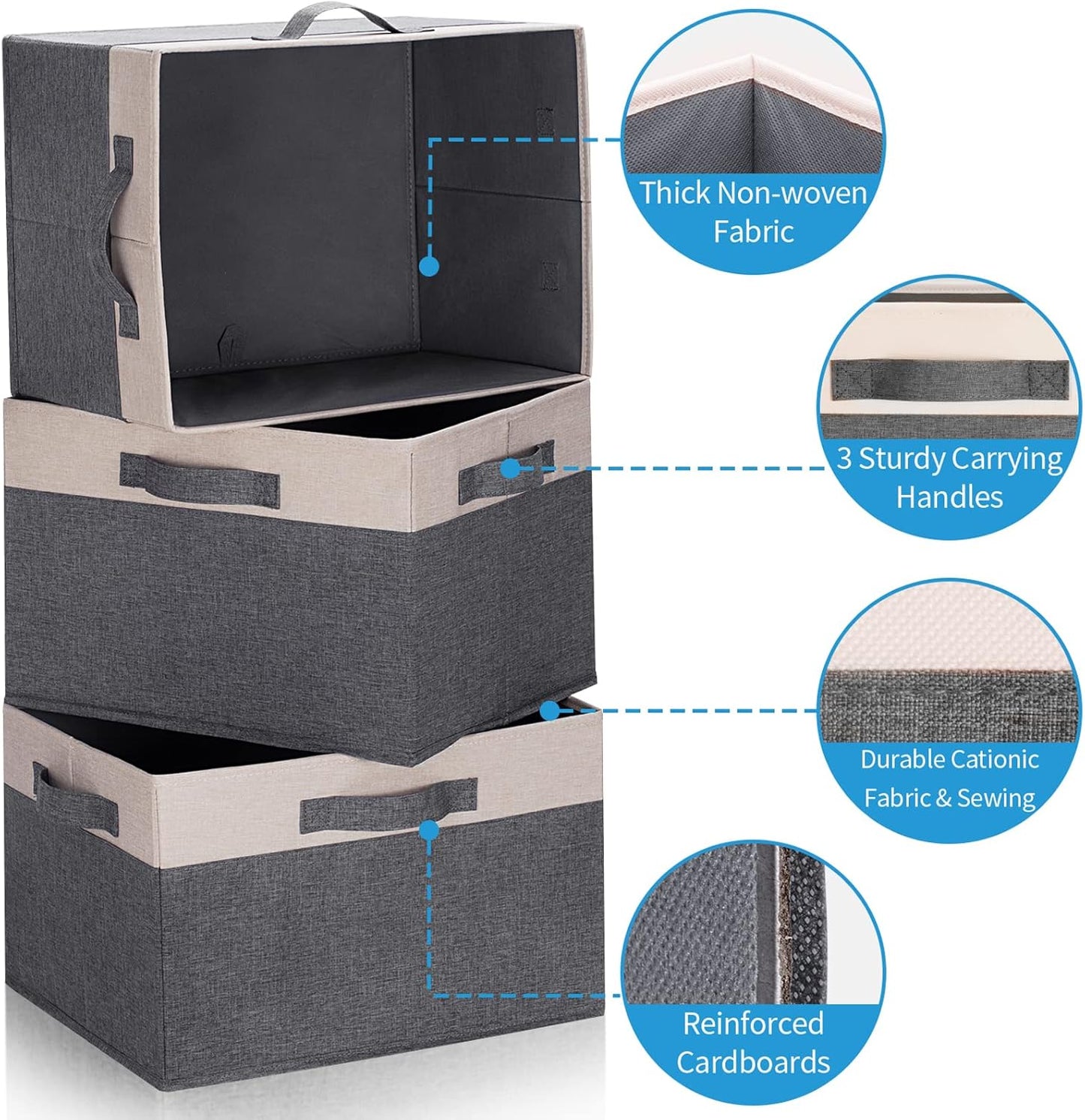 GhvyenntteS Large Fabric Storage Bins for Shelves with 3 Handles, 15x11x9.6in Closet Storage Bins, Sturdy Foldable Storage Baskets for Shelves Closet Bedroom Living Room Office (Beige, Set of 6)