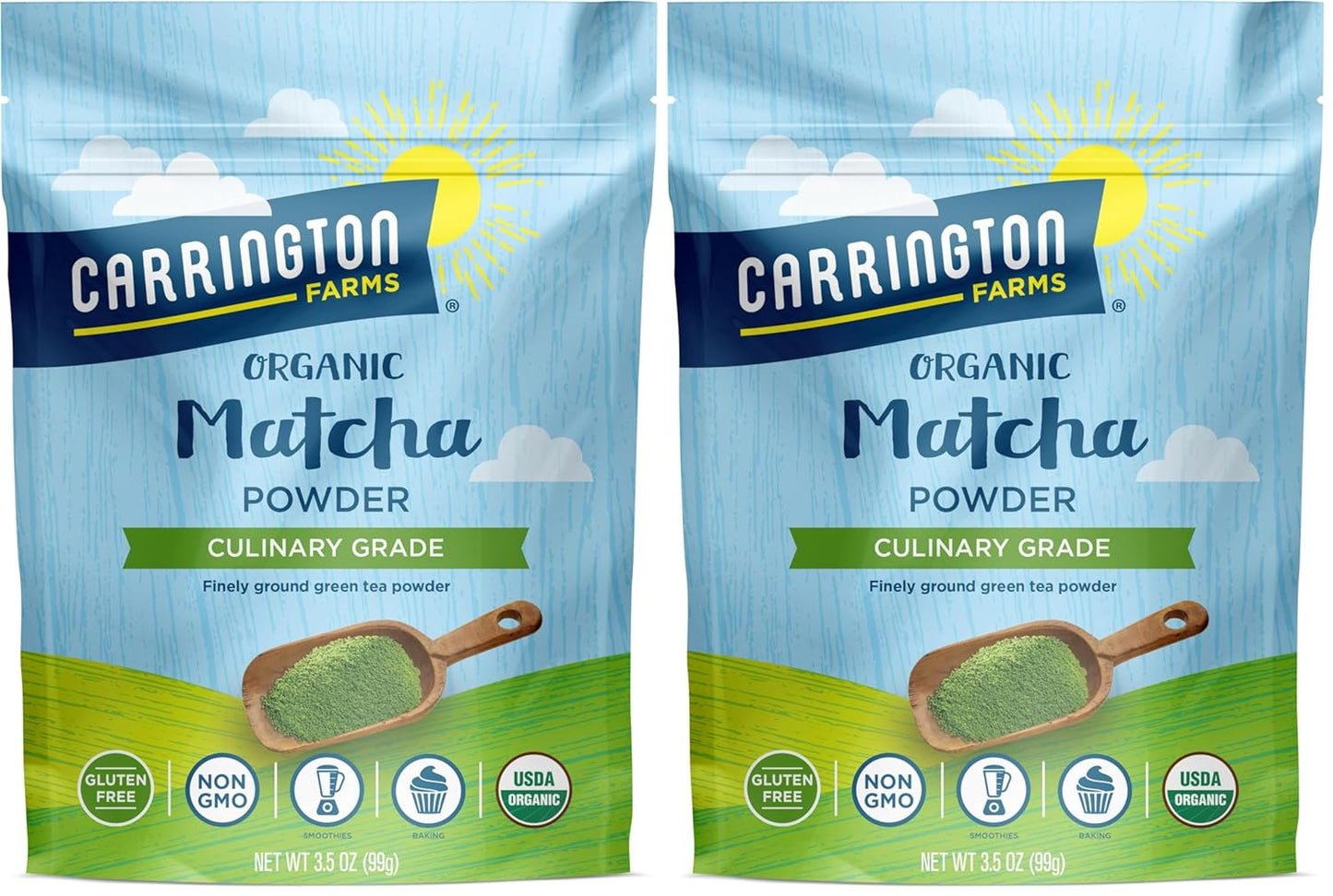 Carrington Farms – Organic Matcha Powder - Finely Milled Green Tea Leaves - Bold And Rich Flavor - Energy Booster - Low Calorie 3.5 Ounce Bag - Package May Vary (Pack of 2)