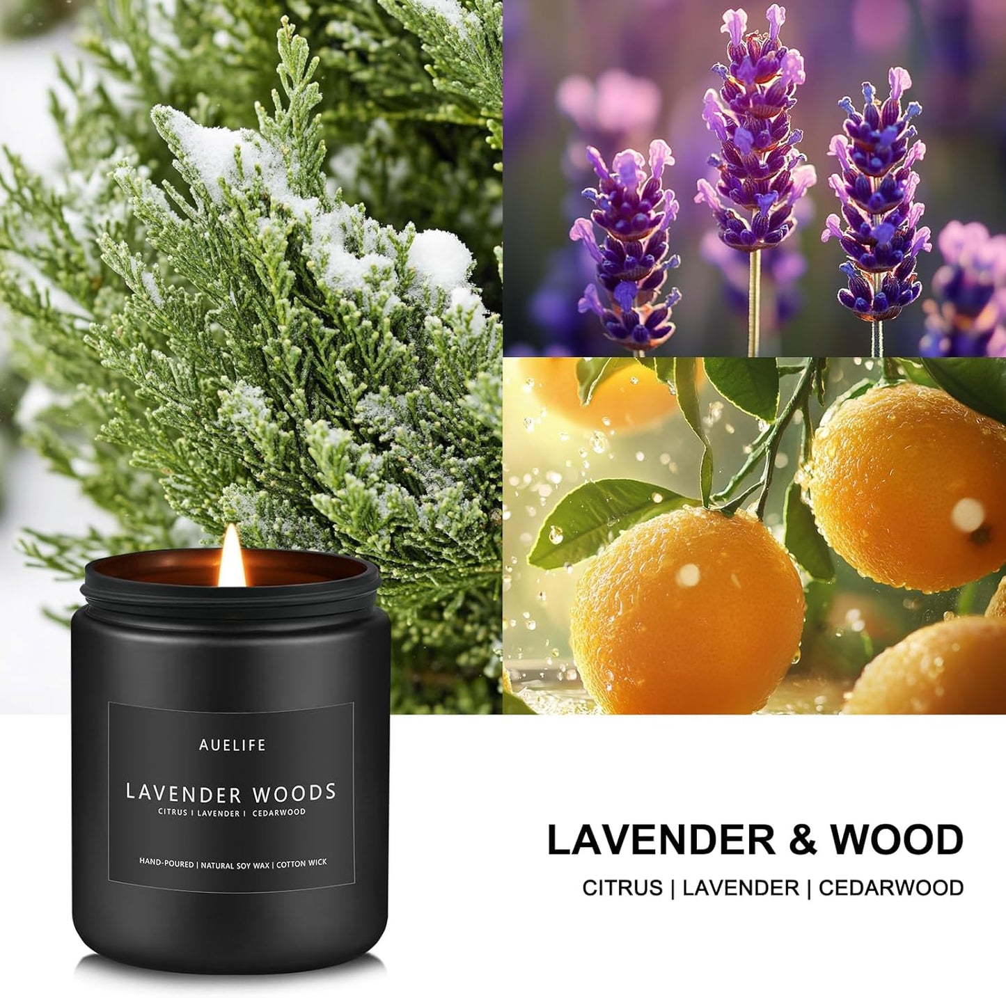 Scented Candles for Men | Lavender & Wood Candle - Candle for Men, Manly Candles for Home Scented, Man Gifts for Him/Friend, 7oz Black Jar