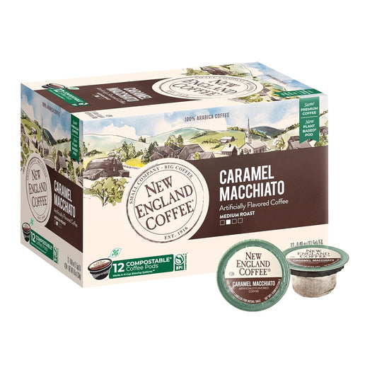 New England Coffee Caramel Macchiato Medium Roast Single Serve Pods, 12ct Box (Pack of 1)
