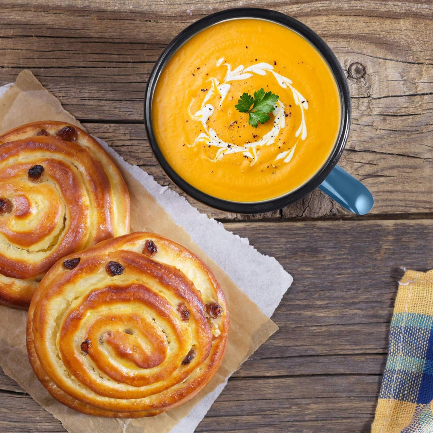 P&P CHEF Enamel Camping Coffee Mug Set of 6, Small Colored Mugs Cups for Family Gathering/Friend Party/Camping/Picnic/Fishing, Lightweight & Portable -12 Ounce, 350ML & Blue