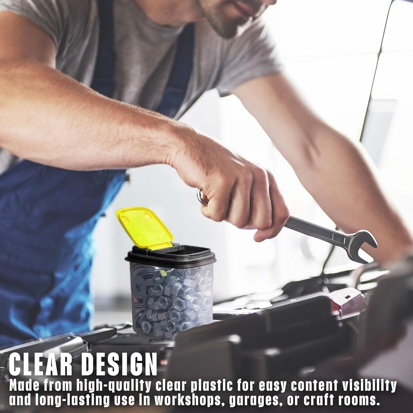 Buddeez Bits and Bolts Storage Containers - Storage Bins with Lids - Bulk Organizer for Workshop, Pantry, or Garage Supplies - 1 Quart 12 Pack