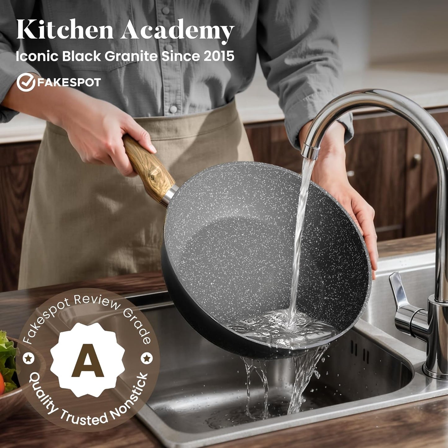 Kitchen Academy Induction Cookware Sets - 12 Piece Gray Cooking Pan Set, Granite Nonstick Pots and Pans Set