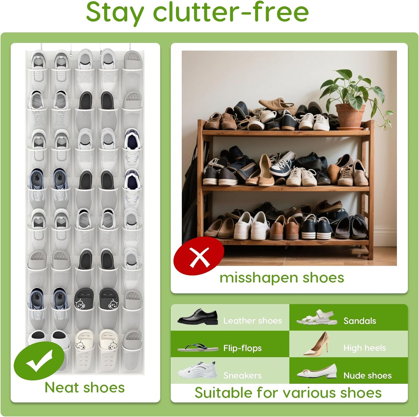 Unjumbly Over the Door Shoe Organizer with 40 Large Breathable Mesh Pockets, Space Saving Shoe Holder, Hanging Shoe Rack for Entryway Bedroom Closet Storage (White, 80 Pockets)
