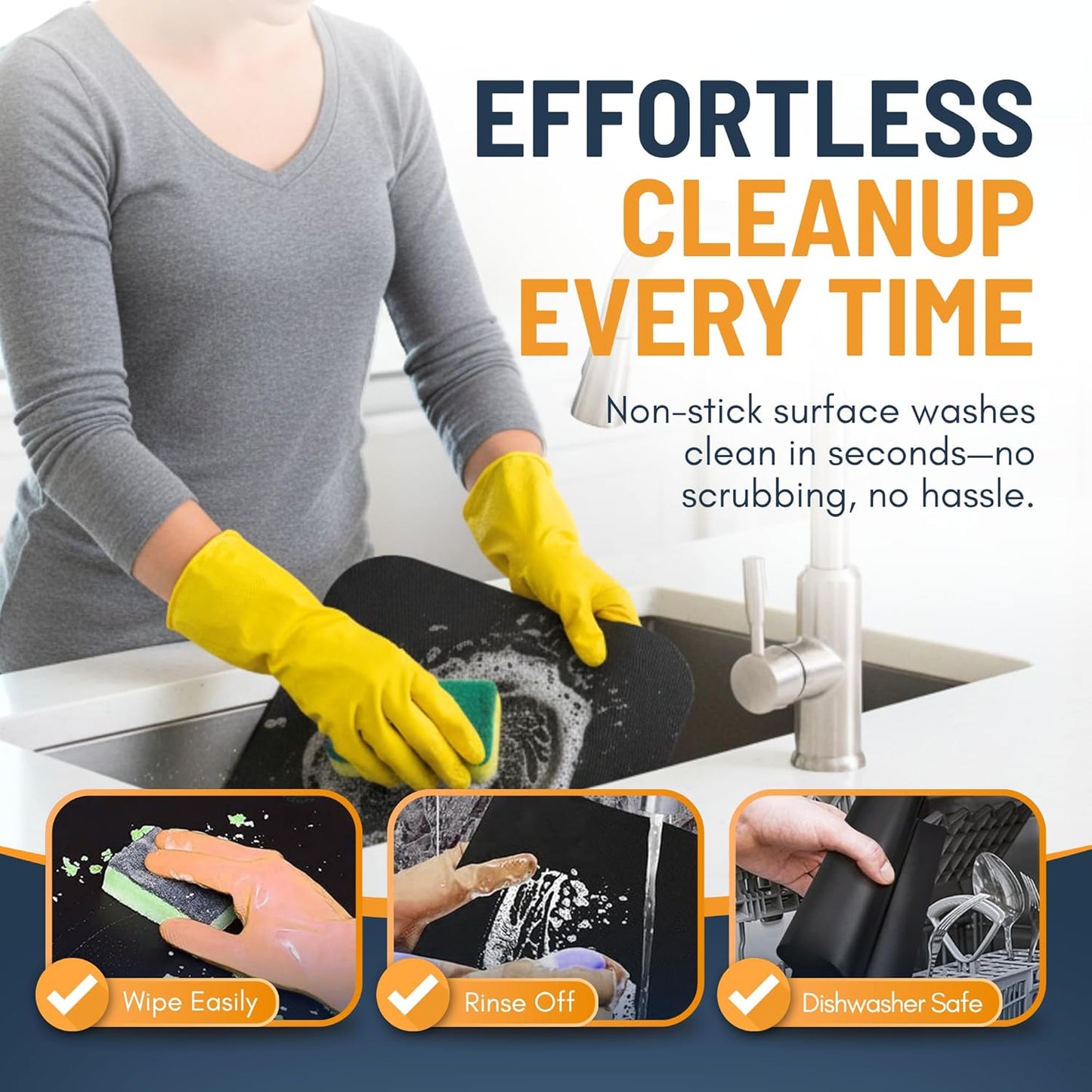 Toaster Oven Liners for Bottom of Oven (4 Pack) Reusable Non-Stick Heat Resistant Toaster Liners, Compatible with Ninja, Cuisinart, Emeril Lagasse & More, Toaster Mat, 12"x12" (Black)