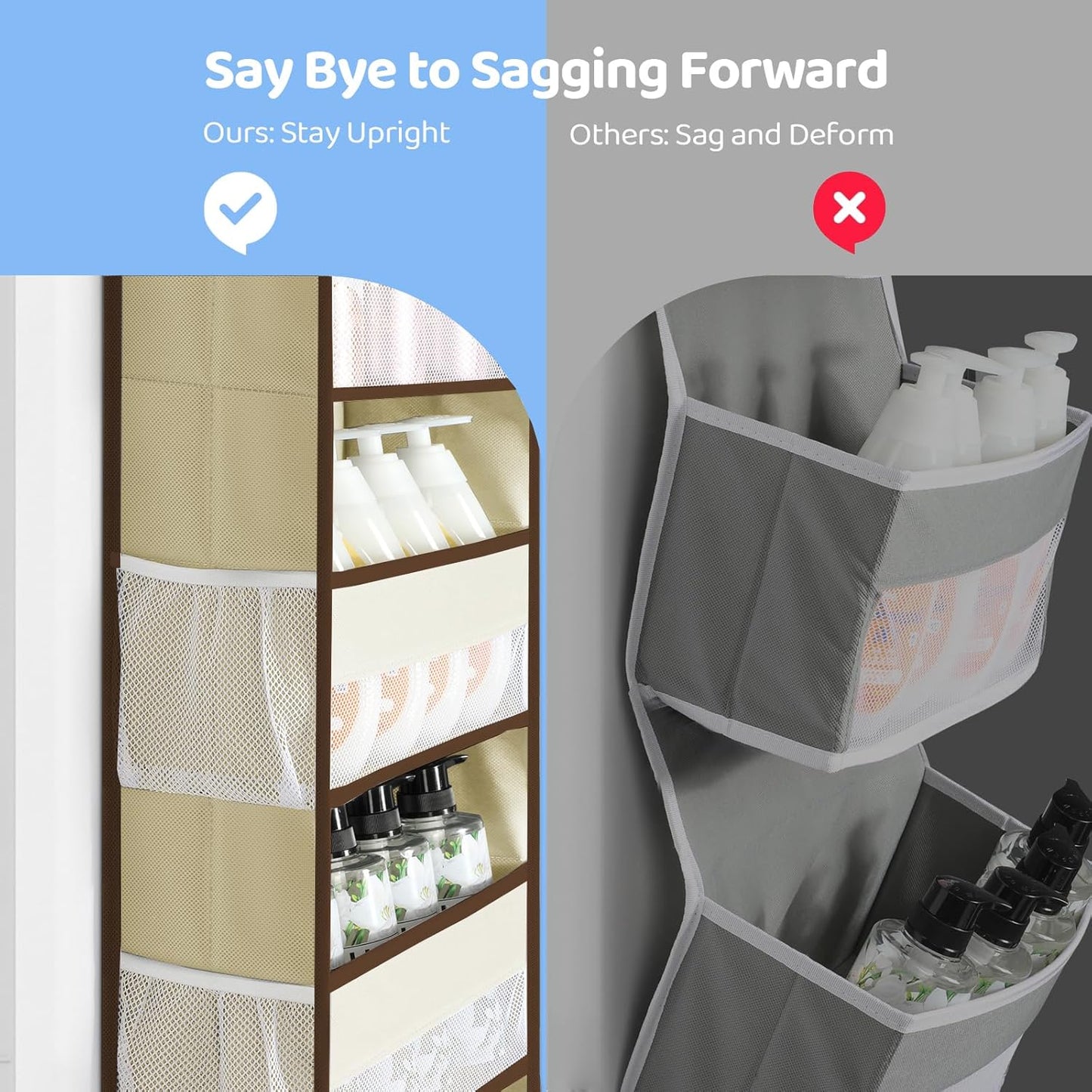 Yecaye 2 Pack Over the Door Organizer, 35.2lbs Load Toy Stuffed Animal Storage, Swing-proof Hanging Bathroom Organizers and Storage for Nursery Newborn Baby Essential Stuff Dorm Room Essentials Beige