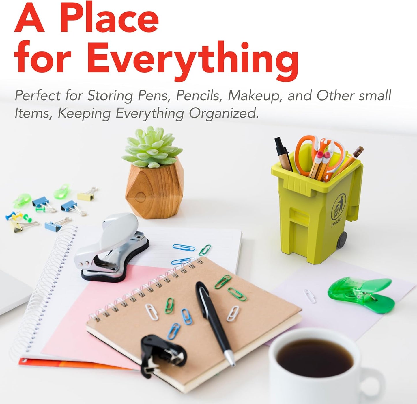 Wiosi Mini Garbage Trash Pen Holder for Desk and Tiny Recycle Bin Pencil Holder Red & Yellow, Pack of 2 - Storage for Pencil & Pen | Office Stationery to Organize The Desk | Ideal for Student Work