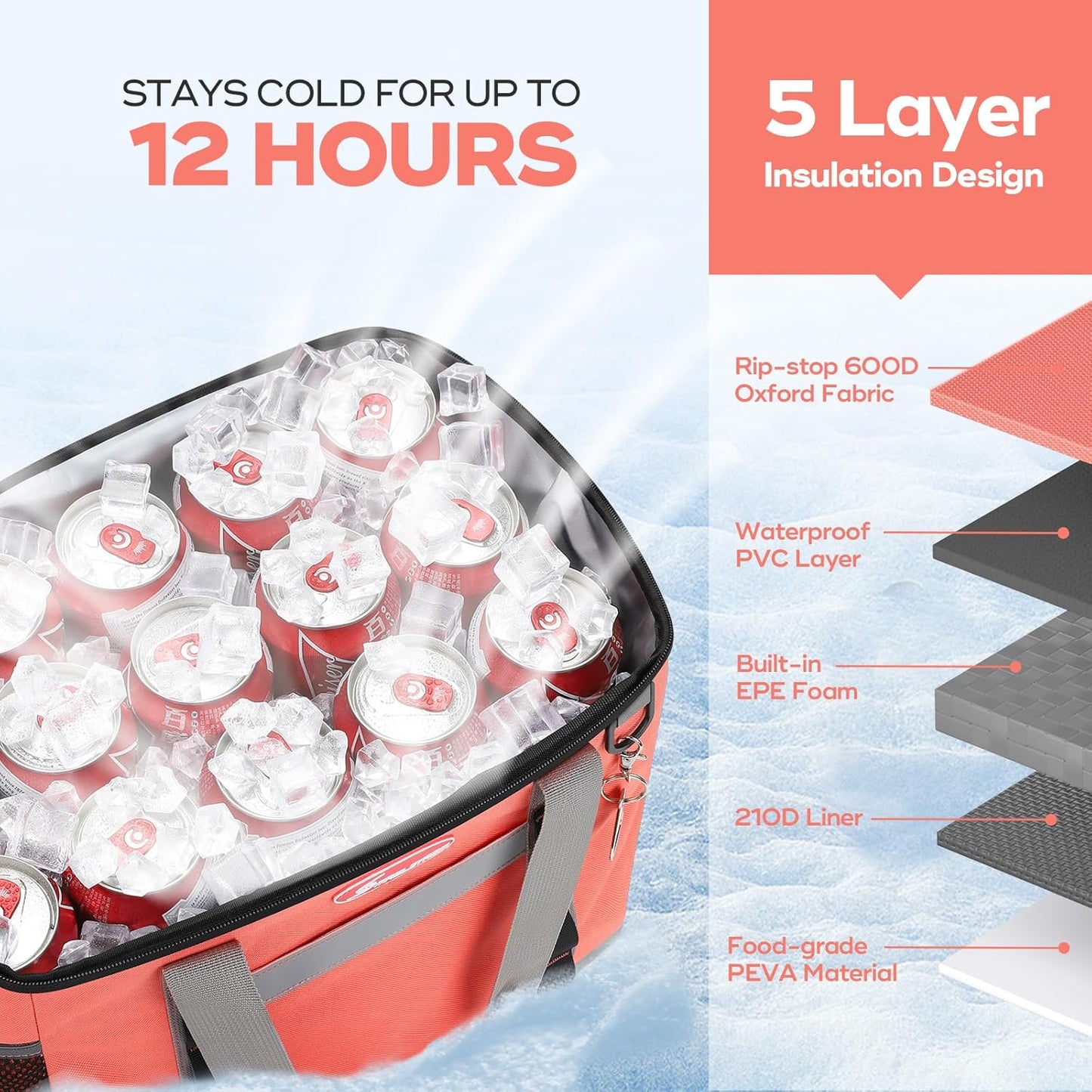 Maelstrom Collapsible Soft Cooler Bag, 24/30/60/75 Cans Beach Cooler, Ice Chest, Leakproof & Portable for Beach, Camping, Road Trips & Grocery Shopping