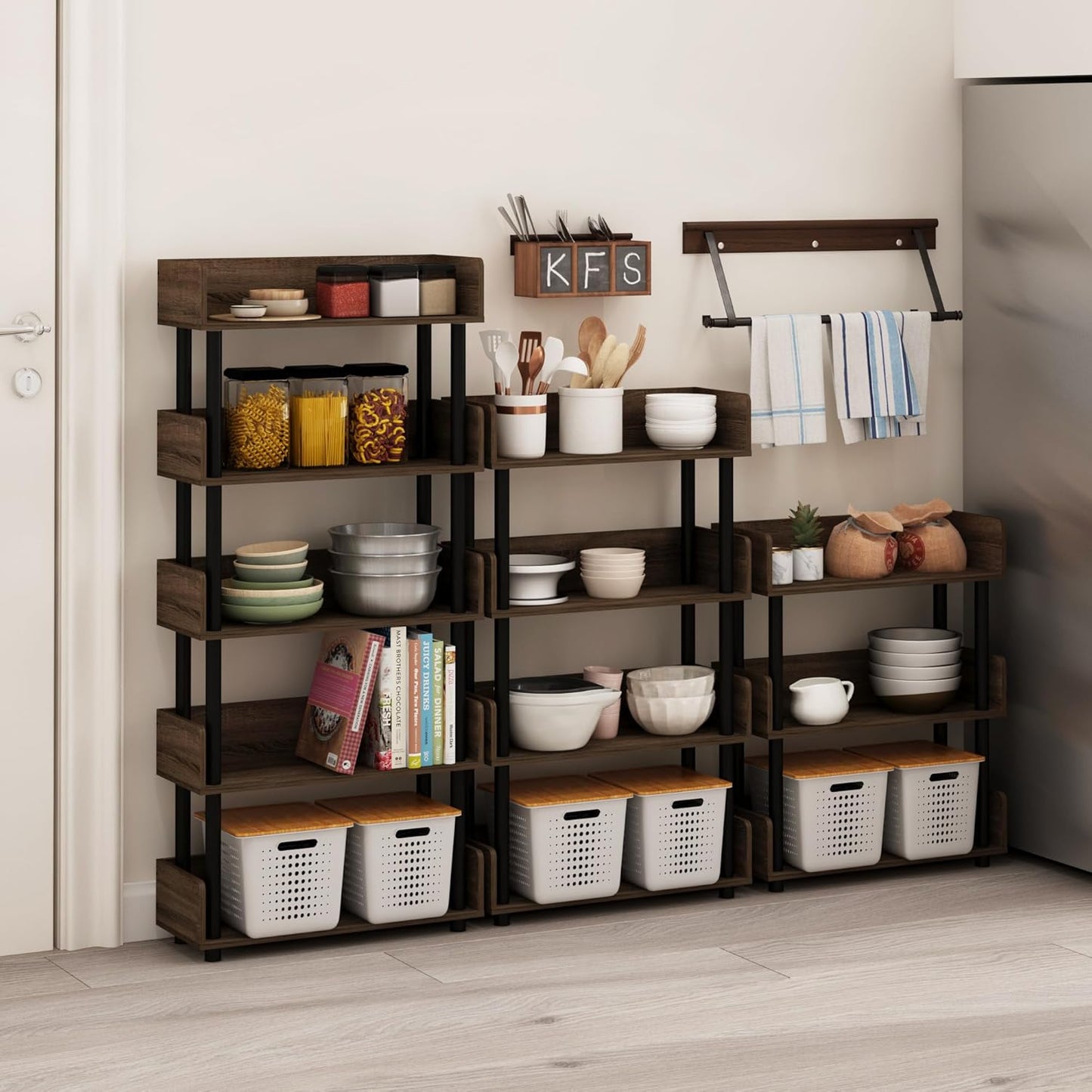 Furinno Turn-N-Tube 5-Tier Toolless Freestanding Multipurposes Display Rack, Walnut