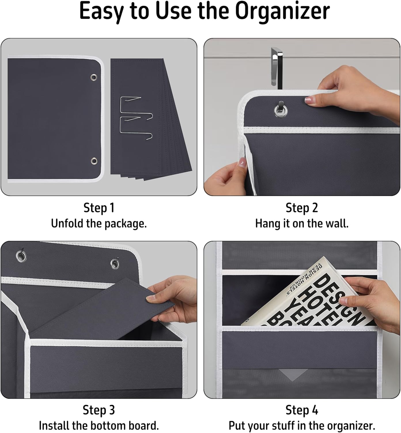 Over Door Organizer with 5 Large Pockets, Heavy Duty Hanging Organizer Storage, Closet Bathroom Nursery Bedroom Dorm, Toys Cosmetics Sundries and Baby Essentials, Gray