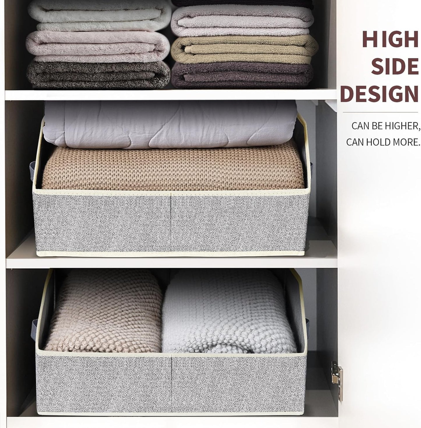 Closet Baskets for Shelves Trapezoid - Decorative Storage Baskets with Handle, Closet Bins for Organization, Shelf Storage Bins for Clothes, Books, Home, Office, 10 Pack, Light Gray