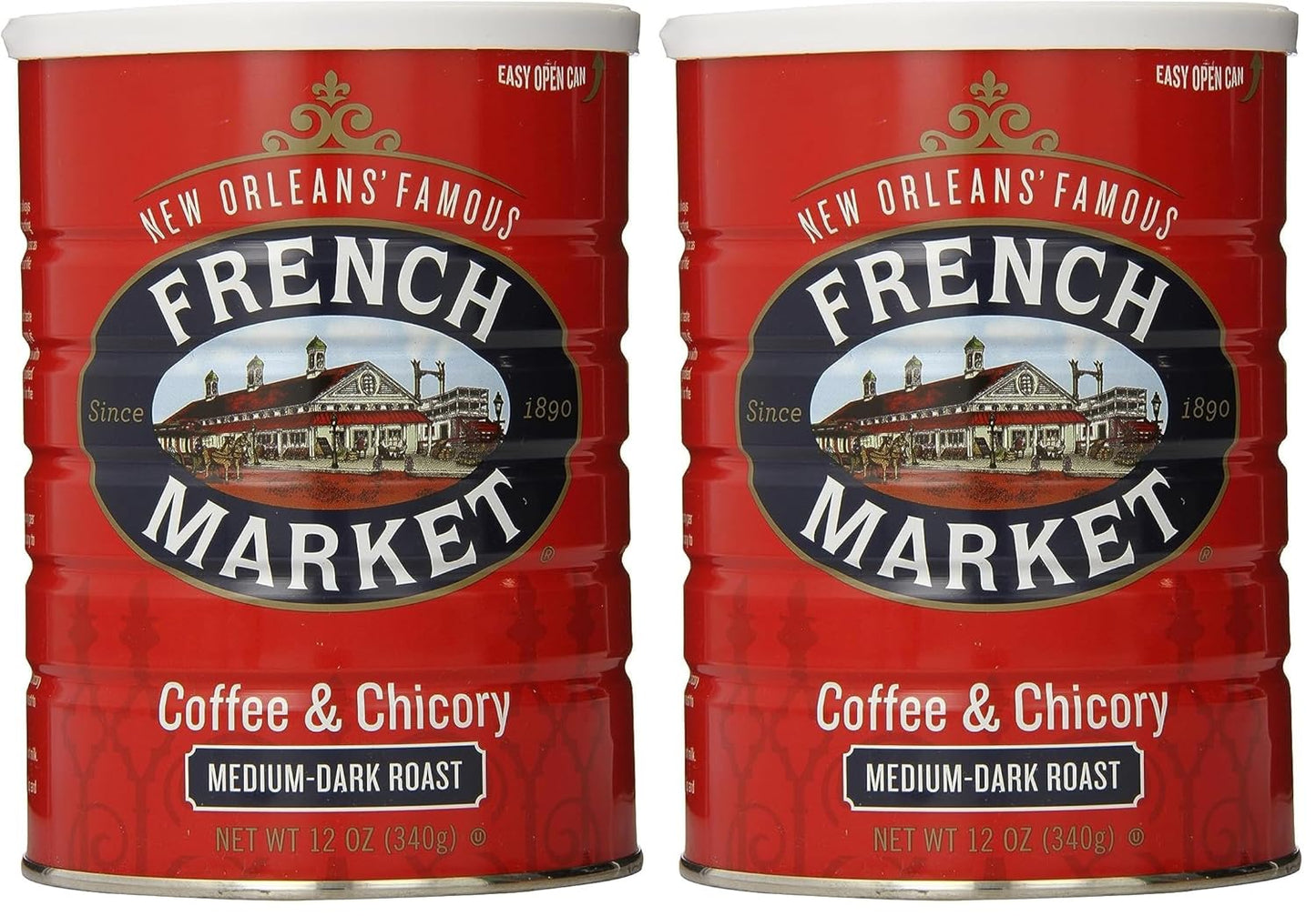 French Market Coffee & Chicory Medium-Dark Roast Ground Coffee, 12oz Can (Pack of 2)