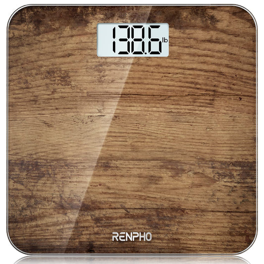 RENPHO Digital Bathroom Scale, Highly Accurate Body Weight Scale with Lighted LED Display, Round Corner Design, 400 lb, Core 1S, Wooden